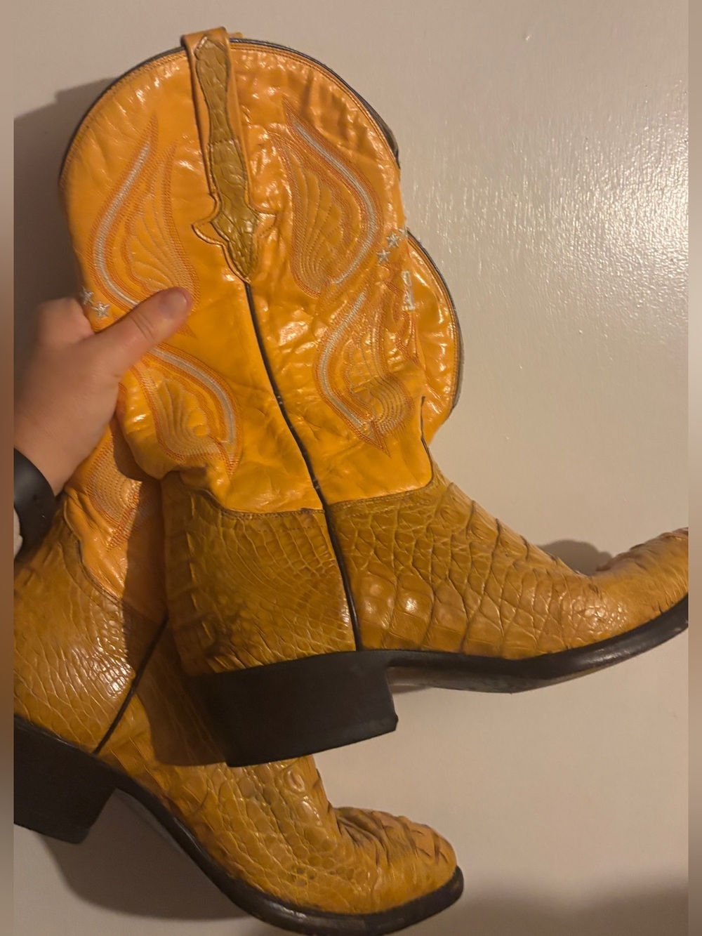 El General 1901 Buttercup Yellow Caiman Exotic Cowboy Boots Size 11